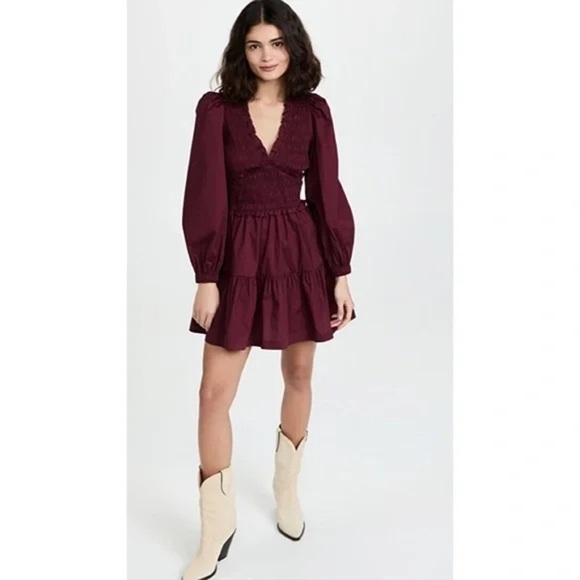 Sea New York Dresses & Skirts - Sea New York Burgundy Long Sleeve Tiered Mini Dress